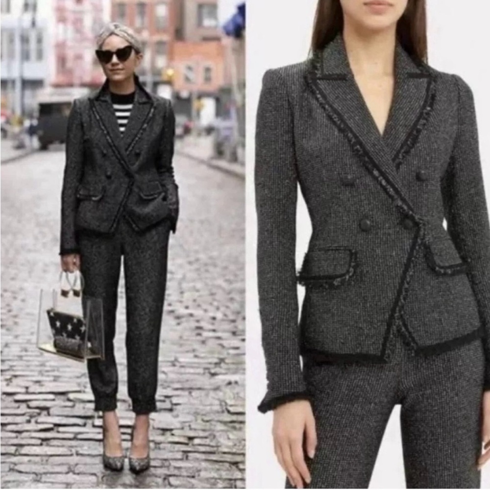 Veronica Beard Frisco tweed Dickey blazer black metallic fringe coat size 2. - Picture 2 of 10